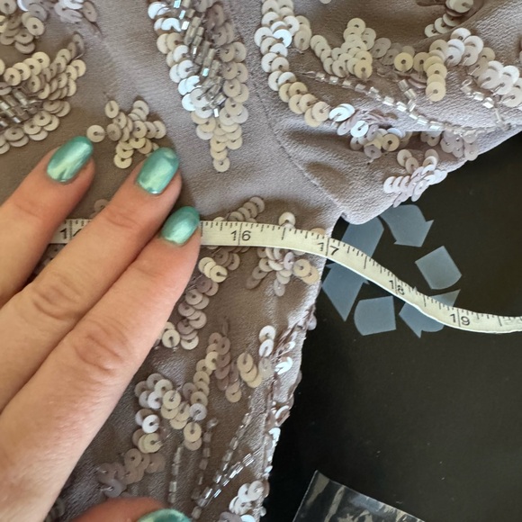 New Mac Duggal EMBELLISHED HIGH NECK PUFF SLEEVE FITTED DRESS Mauve 6 93595 - Picture 9 of 10